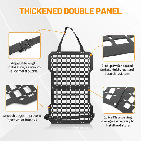 Heavy Duty Truck Gun Rack MOLLE Seat Back Organizer Gun Holder Panel with elastic straps and metal buckles close-up