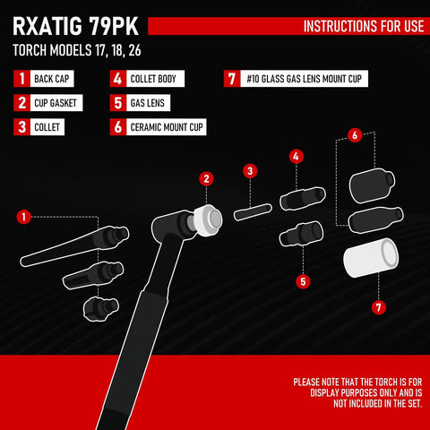 Illustration of 79 Piece TIG Welding Torch Accessories Kit With Stubby Gas Lens Cups No 10 No 12 For WP 17 18 26.