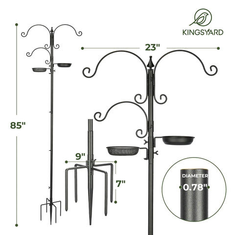 Ultimate Outdoor Bird Feeding Station Kit with 85 Inch Pole and 5 Prong Base featuring adjustable hooks and detachable tray