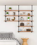Industrial Iron Pipe Shelving Brackets Set For Kitchen And Living Room, Farmhouse Wall Mounted DIY Pipe Shelves, 5 Tier, Bedroom Display