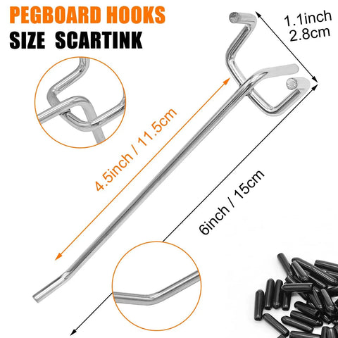 Heavy Duty 6 Inch Pegboard Hooks Set 20 Pack L Shape Galvanized Pegboard Accessories For Garage Organization And Tool Storage Durable Wall Mount Organizer Kit, showing measurements and design.