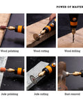 Slick Usb Rechargeable Electric Carving Pen Cordless Mini Rotary Tool Kit with Variable Speed for Sanding Polishing Drilling and Etching Projects demonstrated in use for wood and jade polishing.