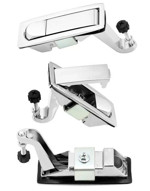 Three zinc alloy compression latch locks showcasing slick trigger action and flush silver finish for secure performance.
