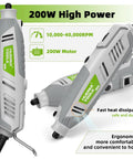 Powerful Rotary Tool Kit With Flex Shaft 200W Motor 6 Speed Levels From 10000 To 40000 RPM showing ergonomic design