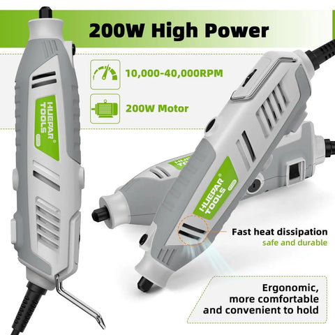 Powerful Rotary Tool Kit With Flex Shaft 200W Motor 6 Speed Levels From 10000 To 40000 RPM showing ergonomic design