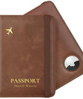 AirTag Enabled Passport Holder With RFID Protection, Leather Passport Wallet For Men, Anti Lost Waterproof Travel Case With Airtag Slot, Durable Brown Travel Accessory
