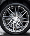 Car tire with 20 Pack Double Seal Valve Stem Caps For High Pressure Tires With Flow Through Design, copper construction shown.
