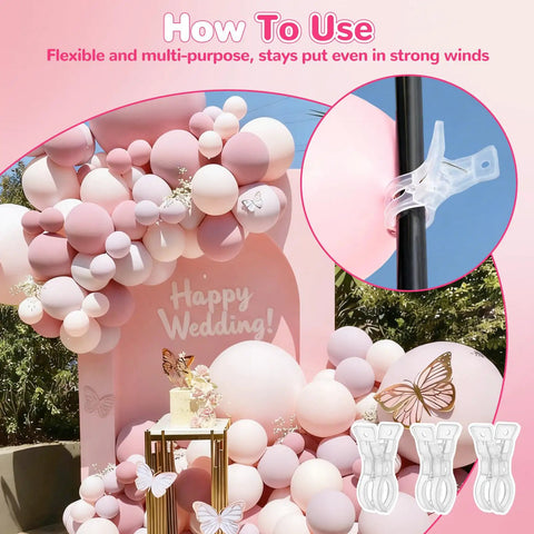 10 Pack Transparent Balloon Arch Clips 3.5 Inch Heavy Duty Spring Clamps for Backdrop Stands and Photo Booths at wedding decor