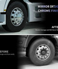 Comparison of semi truck wheels with a Chrome Plated Front Axle Cover Kit For Semi Trucks With Thread On 33mm Lug Nut Covers