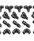 Push To Connect Air Fittings Kit, 20 Piece One Quarter Inch Quick Connect Tubing Fittings Set with Tee Straight Elbow Splitter
