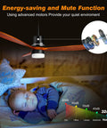 52 Inch Wood Ceiling Fan With Remote Control, 3 Color Temperature LED Light Kit, Rustic Vintage Farmhouse Style in nursery