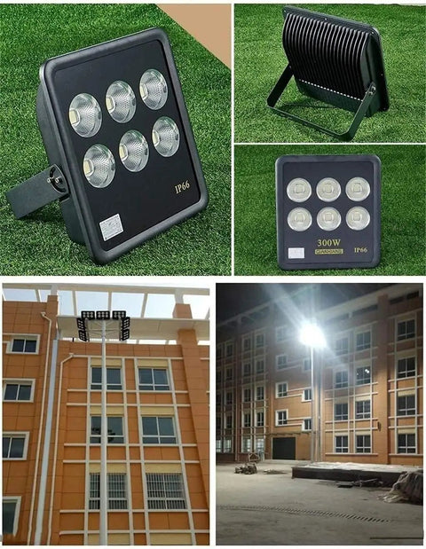 Heavy Duty 500W LED Flood Light Slays Dark Spaces With Top Shelf IP66 Waterproof Shield, showcased from multiple angles.