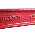 Close-up of red handle on Set Of 2 Heavy Duty Chain Ratcheting Load Binders For Tie Down And Rigging, 1/2 To 5/8 Inch Chain Size.