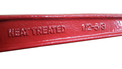 Close-up of red handle on Set Of 2 Heavy Duty Chain Ratcheting Load Binders For Tie Down And Rigging, 1/2 To 5/8 Inch Chain Size.