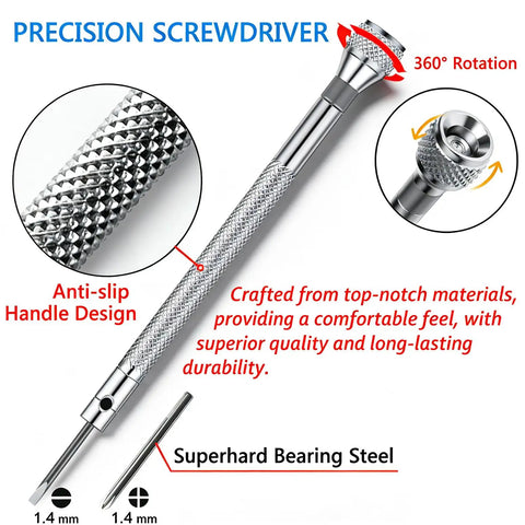 Precision screwdriver from the Compact Eyeglass Repair Kit With Precision Screwdriver And Tweezers For Glasses with anti-slip handle.