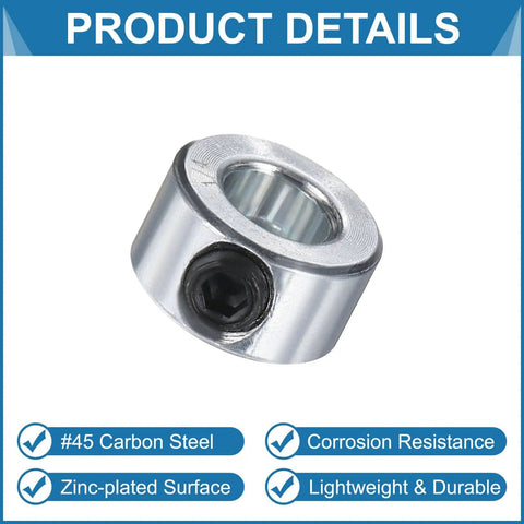 Twelve Piece Hollow Shaft Collars With Set Screws One Quarter Inch Bore Half Inch Outer Diameter Five Sixteenth Inch Width Zinc Plated Carbon Steel Locking Axle Collars Built Tough And Lightweight