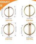 Heavy Duty Lynch Pin Kit 60 Piece Assortment For Trailer Pins And 3 Point Hitch Pins With size specifications shown