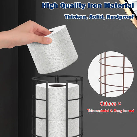 Free Standing Toilet Paper Organizer Stand With Three Roll Capacity Rustproof Metal Bathroom Accessory Matte Black