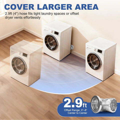 Front view of magnetic dryer vent coupling kit with 2.9 ft duct, 4-inch diameter, clamps; shown with white washers.