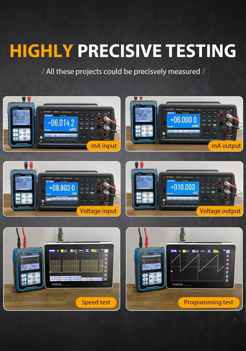 Upgraded SG-003A Signal Generator Simulator displaying mA input, output, voltage input, output, speed, and programming tests.