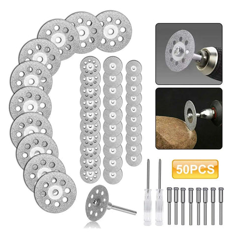 50 Piece Diamond Cutting Wheel Set For Drill Metal Cut Off Discs Compatible With Rotary Tools Notching Die Grinder Bits