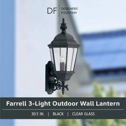 Outdoor Post Lantern With 3 Lights, 28 Inch Black Exterior Lighting Fixture, Clear Glass Shades For Welcoming Glow
