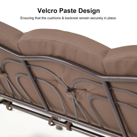 Back view of Deluxe 3 Seat Backyard Outdoor Patio Porch Swing With Weather Resistant Steel Frame showing Velcro paste design