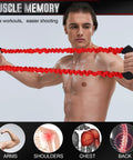 Person using red resistance band from Three Pack Archery Bow Strength Trainer Bands Set With 30 Lbs 40 Lbs And 50 Lbs Resistance