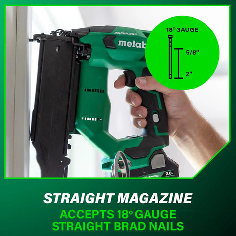 Hand operating 18V MultiVolt Brushless Compact Cordless Brad Nailer Kit With 2.0Ah Battery Drives Five Eighths To Two Inch Nails