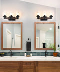 Farmhouse Vanity Lights For Bathroom, 3 Light Wall Sconce Over Mirror With Clear Glass Shades, Vintage Rustic Black Metal Frame