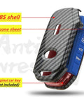 Side view of durable key fob cover for Kia keyless remote with ABS shell and blue glow in the dark silicone pad, fits multiple Kia models.