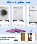 Nefish Heavy Duty Appliance Dolly Cart With Locking Wheels, Adjustable Moving Platform For Front Load Washer Dryer, Mini Fridge, And Refrigerator Mobile Base Stand To Save Your Back And Make Cleaning A Breeze with various appliances.