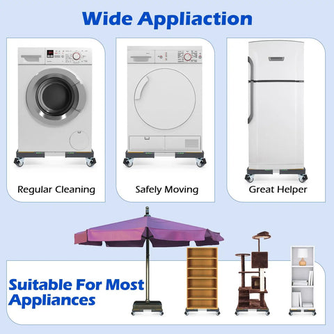 Nefish Heavy Duty Appliance Dolly Cart With Locking Wheels, Adjustable Moving Platform For Front Load Washer Dryer, Mini Fridge, And Refrigerator Mobile Base Stand To Save Your Back And Make Cleaning A Breeze with various appliances.