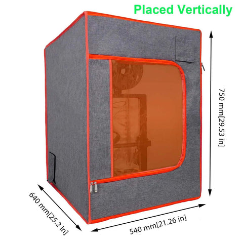 Dual Placement Resin 3D Printer Enclosure Tent with Adjustable Ventilation, shown vertically placed with size dimensions.