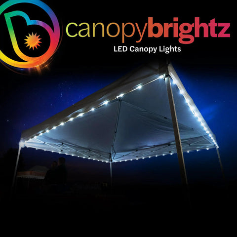 LED Canopy Lights For 10x10 Tents White Outdoor String Light Kit illuminating tent in dark setting