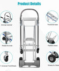 2 In 1 Industrial Convertible Utility Trolley Platform Cart With Reinforced Aluminum Frame 1000 Lb Capacity As Cart And 550 Lb As Stair Climber folded, front view