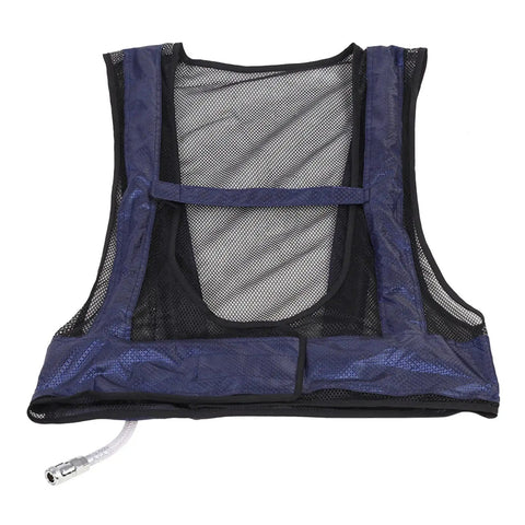 Adult Sleeveless Cooling Vest With Compressed Air Powered Vortex Tube Tech That Slays Kickin Summer Heat And Provides No Sweat Grind Comfort In Cool Cotton Oxford Blend For Peak Chill Factor Blue - mesh design, front view.