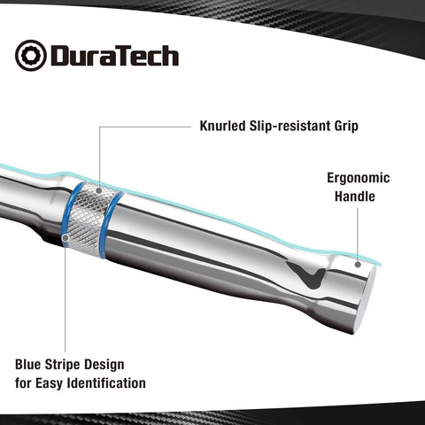 Close-up of Three Eighths Inch Drive Ratchet With Ninety Tooth Quick Release, showing ergonomic handle and slip-resistant grip.
