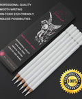 White Charcoal Pencil Set Six Pack For Dark Paper Highlights And Sketching Pro Grade Blendable Pencils displayed with packaging.