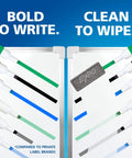Fresh Top Shelf Dry Erase Markers With Low Odor Slick Smooth Glide Formula, Badass Durable Chisel Tips, Hella Vibrant Clean Erasable Whiteboard Pens, 12 Count Supply Stack on whiteboard with vibrant colors.
