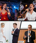 2.4GHz AI Auto Scan Wireless Microphone System Pro Set used at party, karaoke, wedding, and speech events showcasing versatility.