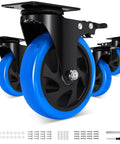 Humagineer 5-inch caster wheel set of 4 with blue wheels and black mounting brackets; includes hardware kit.