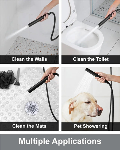 Four uses of Premium High Pressure Shower System With 12 Inch Rain Head And 2 In 1 Handheld Sprayer Matte Black Wall Mount Fixture.