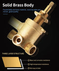 3/4/5 Way Brass Shower Panel Mixer Faucet Hot & Cold Water Control Valve Ceramic Cartridge Solid brass body close-up view.