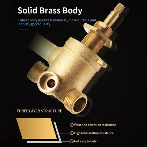 3/4/5 Way Brass Shower Panel Mixer Faucet Hot & Cold Water Control Valve Ceramic Cartridge Solid brass body close-up view.