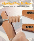 Top Shelf Leather Burnishing Bits For Rotary Tools Heavy Duty Edge Finishing Kit in use on leather edges for a shiny finish.
