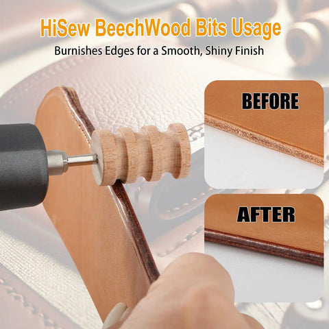 Top Shelf Leather Burnishing Bits For Rotary Tools Heavy Duty Edge Finishing Kit in use on leather edges for a shiny finish.