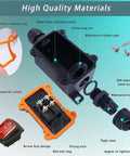 Beefy IP67 Waterproof Inline Switch For 12V DC Systems With Red LED Rocker Button, Outdoor On Off Toggle, 12-24V, 20A, Two Side Entry And Exit Wires, Weatherproof For Marine Auto And All Weather Use. Waterproof inline switch parts with red LED rocker, seals, screws, and housing