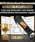 Instant Read Digital Meat Thermometer With Ultra Fast One Second Read, Waterproof Probe, certification background