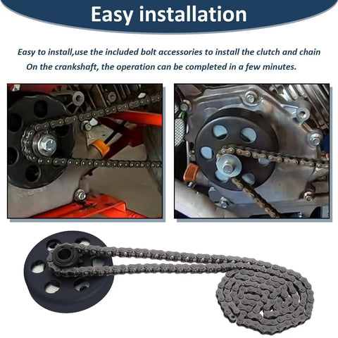 Centrifugal Clutch Set For Go Kart Mini Bike With Five Eighths Bore Twelve Tooth Sprocket And Hardware Kit With Number 35 Chain Fits Predator 212cc And Two To Six Point Five HP Engines Honda Clone Briggs Tecumseh installed on engine